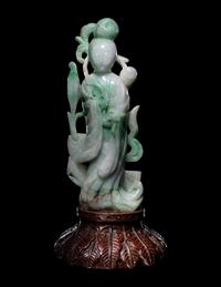A Chinese Apple Green and Celadon Figure of Female Immortal