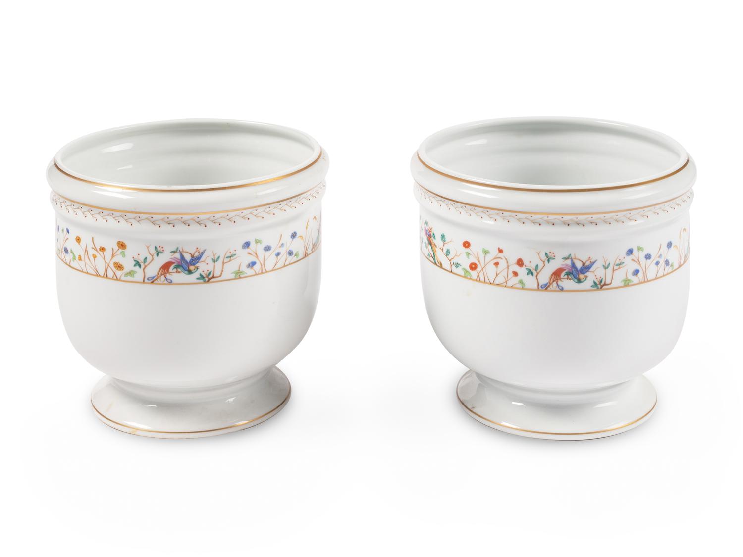 A Pair of Limoges Porcelain Cache Pots in the Audubon Pattern