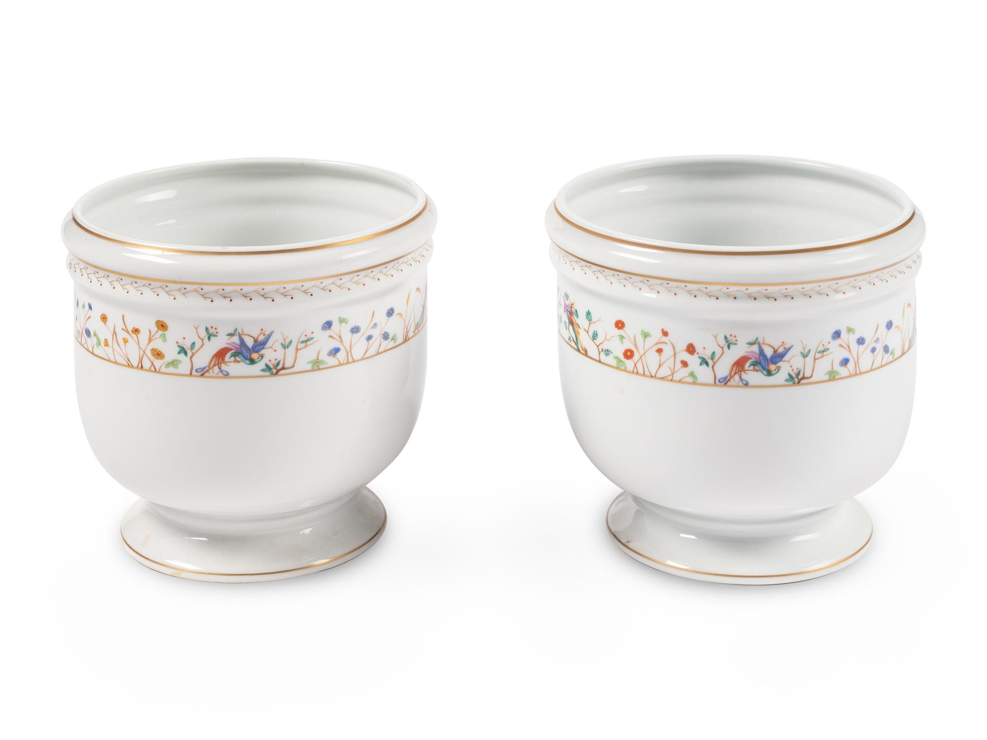 A Pair of Limoges Porcelain Cache Pots in the Audubon Pattern