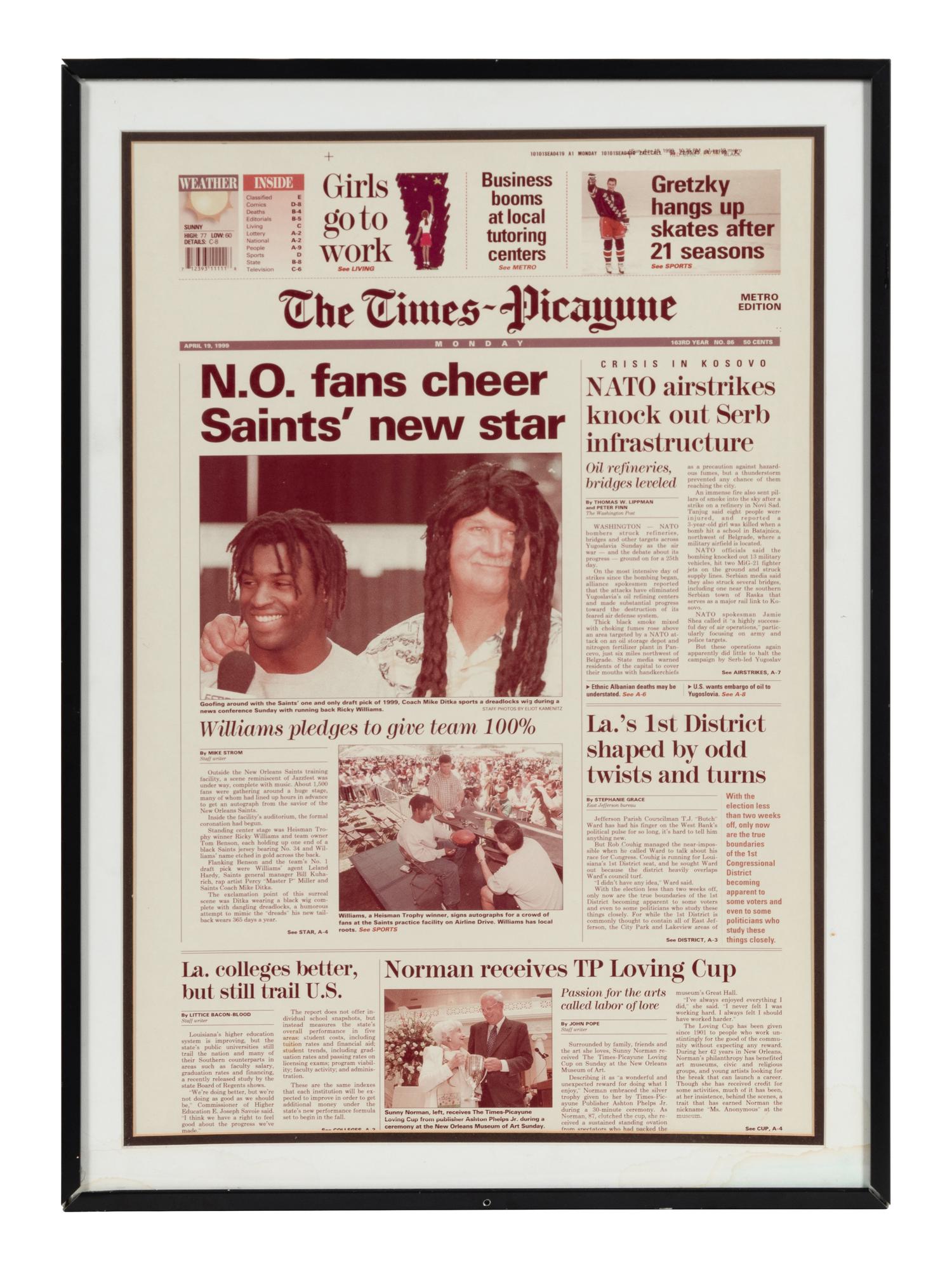 A Group of Four Newspaper and Magazine Clippings Formerly Displayed at Mike Ditka’s Restaurant