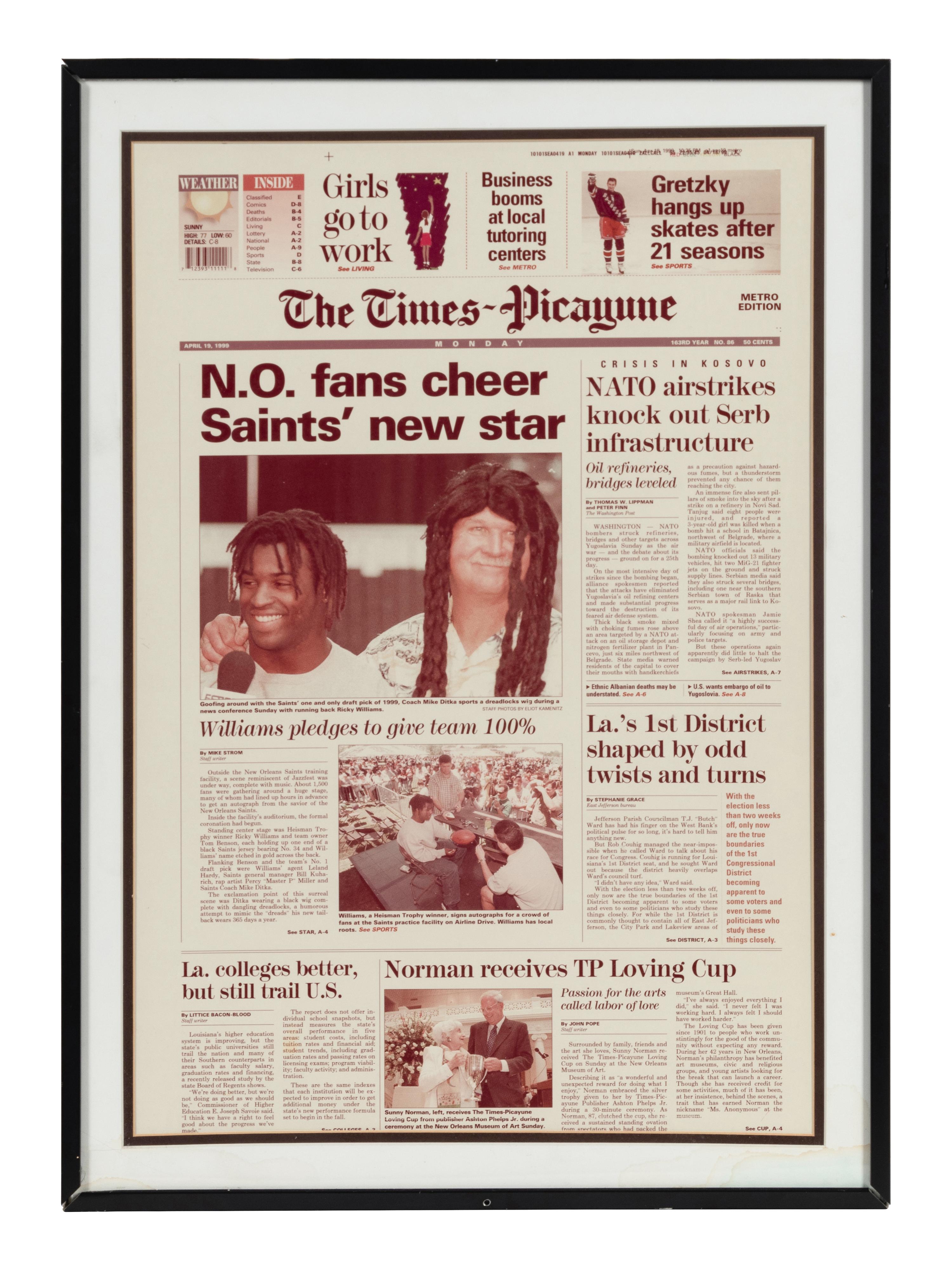 A Group of Four Newspaper and Magazine Clippings Formerly Displayed at Mike Ditka’s Restaurant
