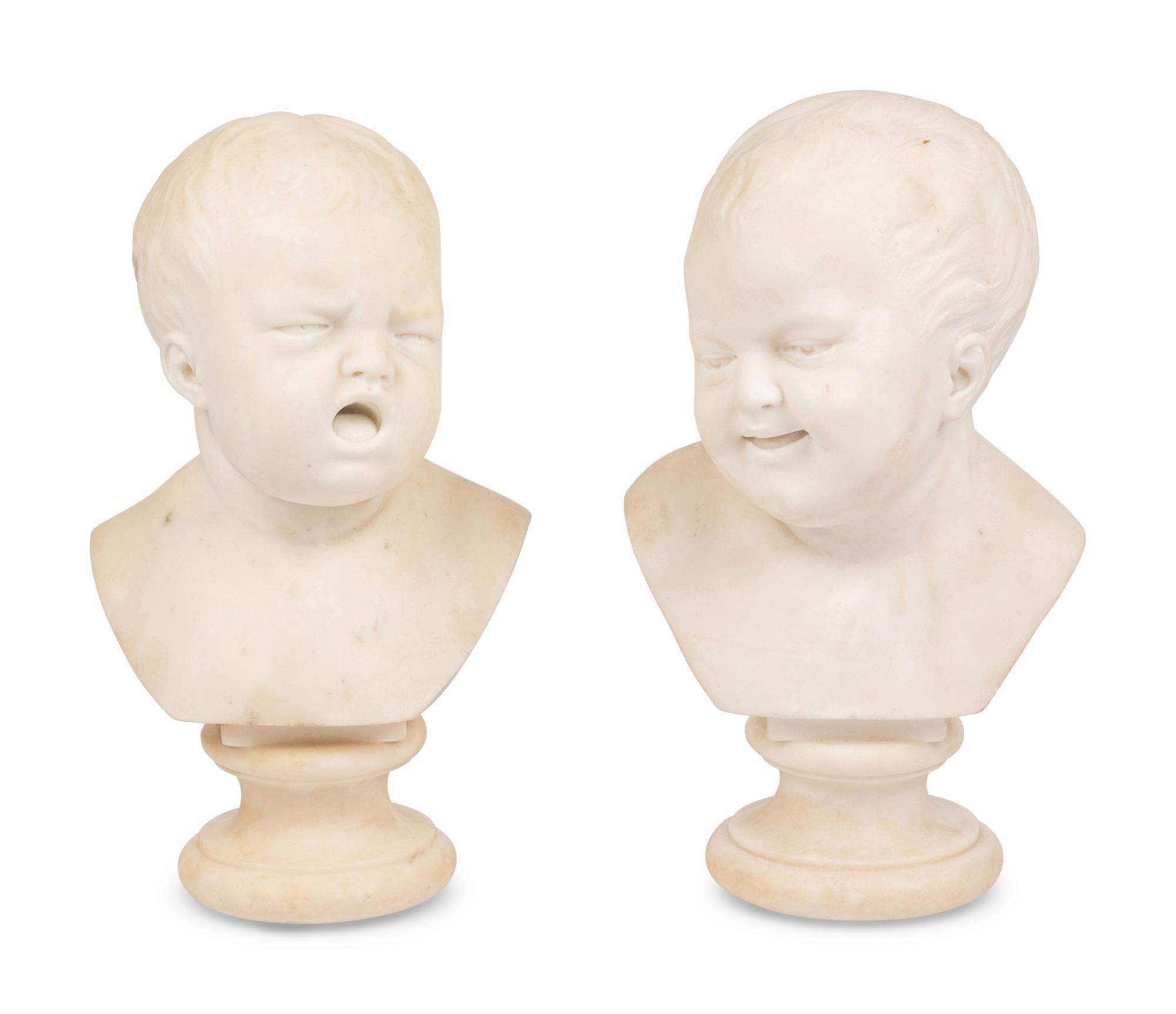 A Pair of Continental Allegorical Marble Busts
