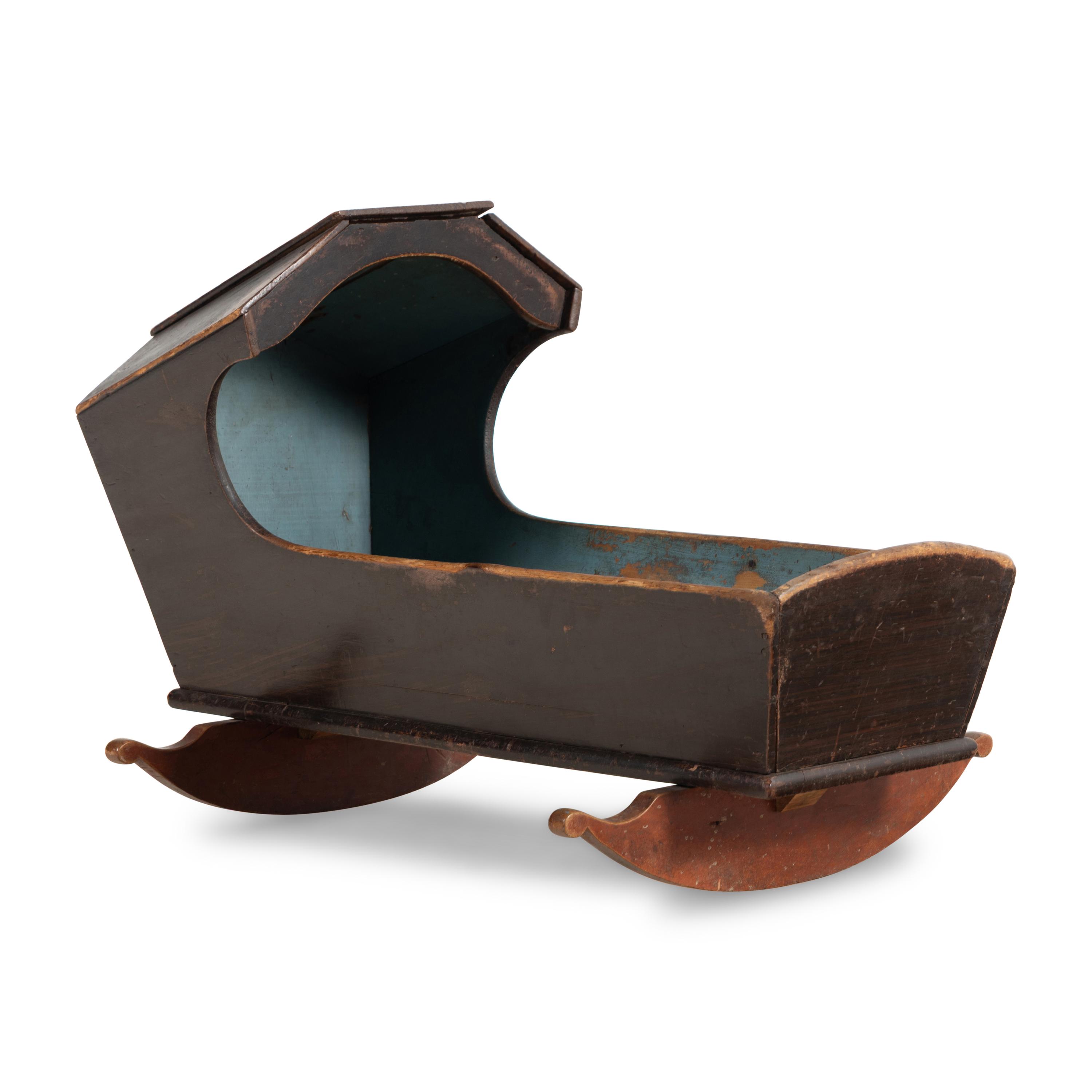 A Painted Pine Baby Cradle