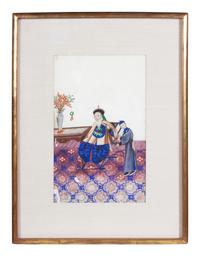 A Set of Three Chinese Export Paintings on Pith Paper, Depicting Court Scenes