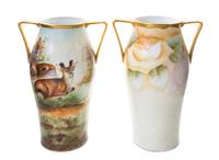 A Pair of Bavarian Porcelain Vases, Height 13 inches.