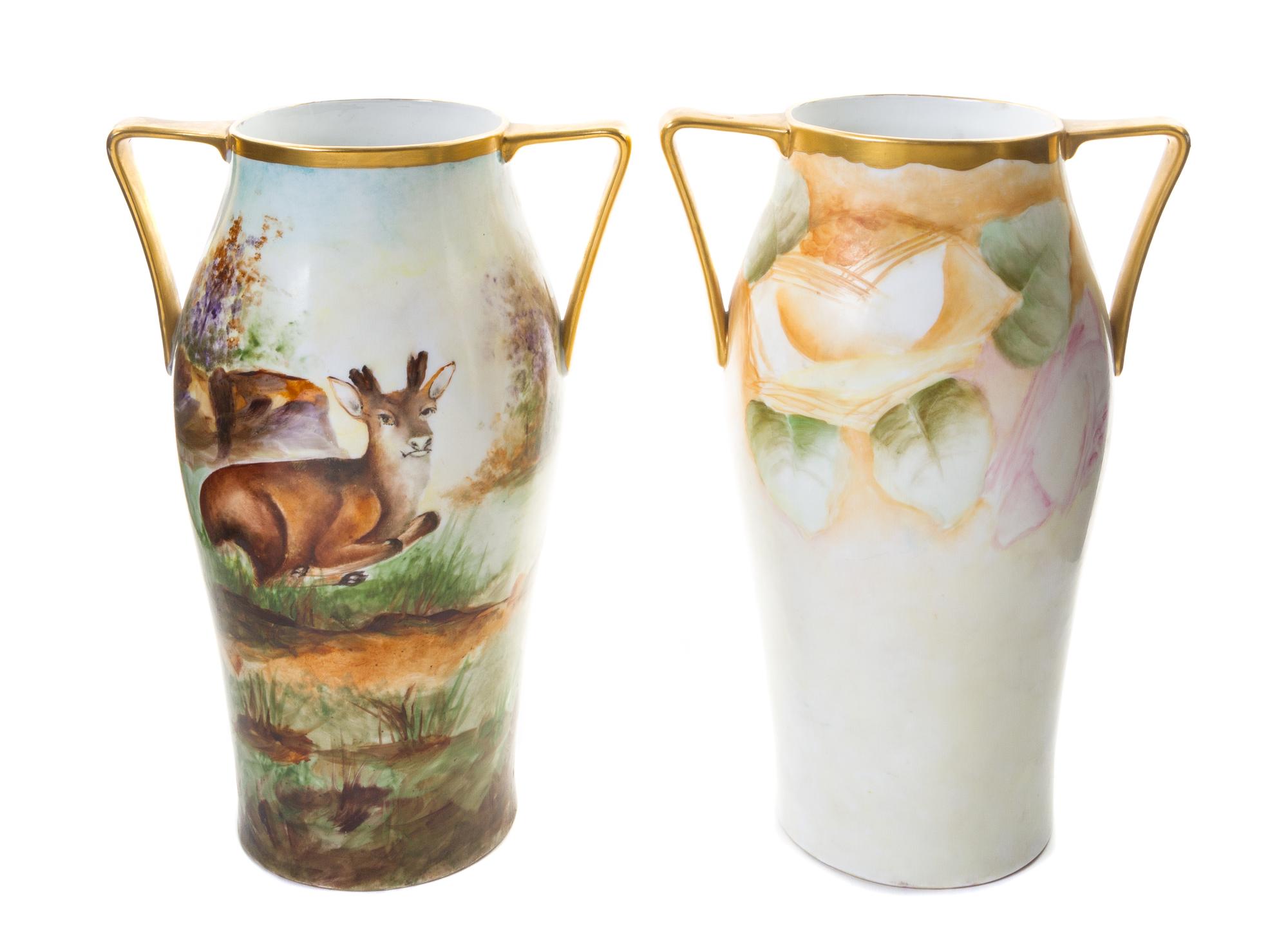 A Pair of Bavarian Porcelain Vases, Height 13 inches.