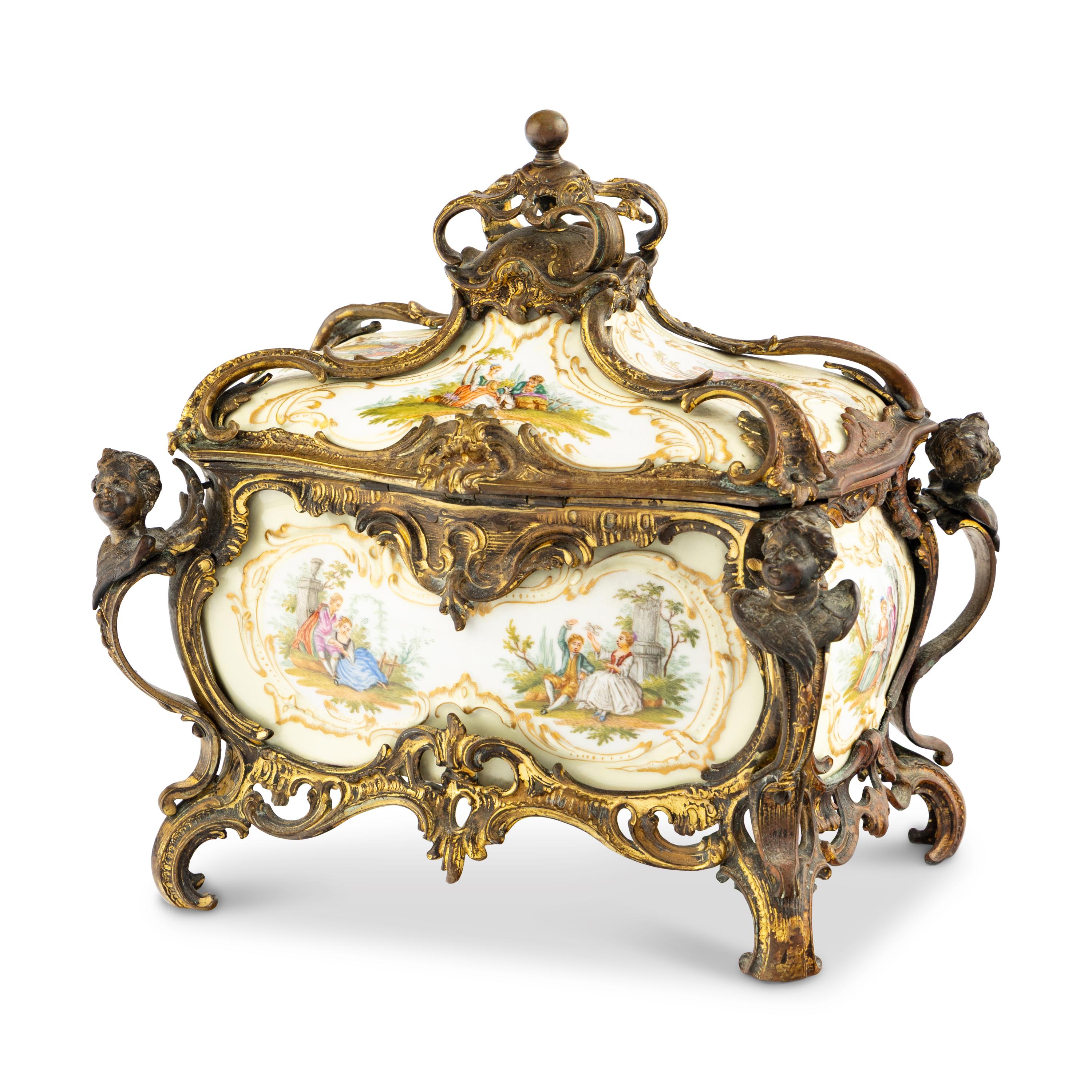 A Continental Gilt Bronze and Berlin (K.P.M.) Porcelain Table Casket
