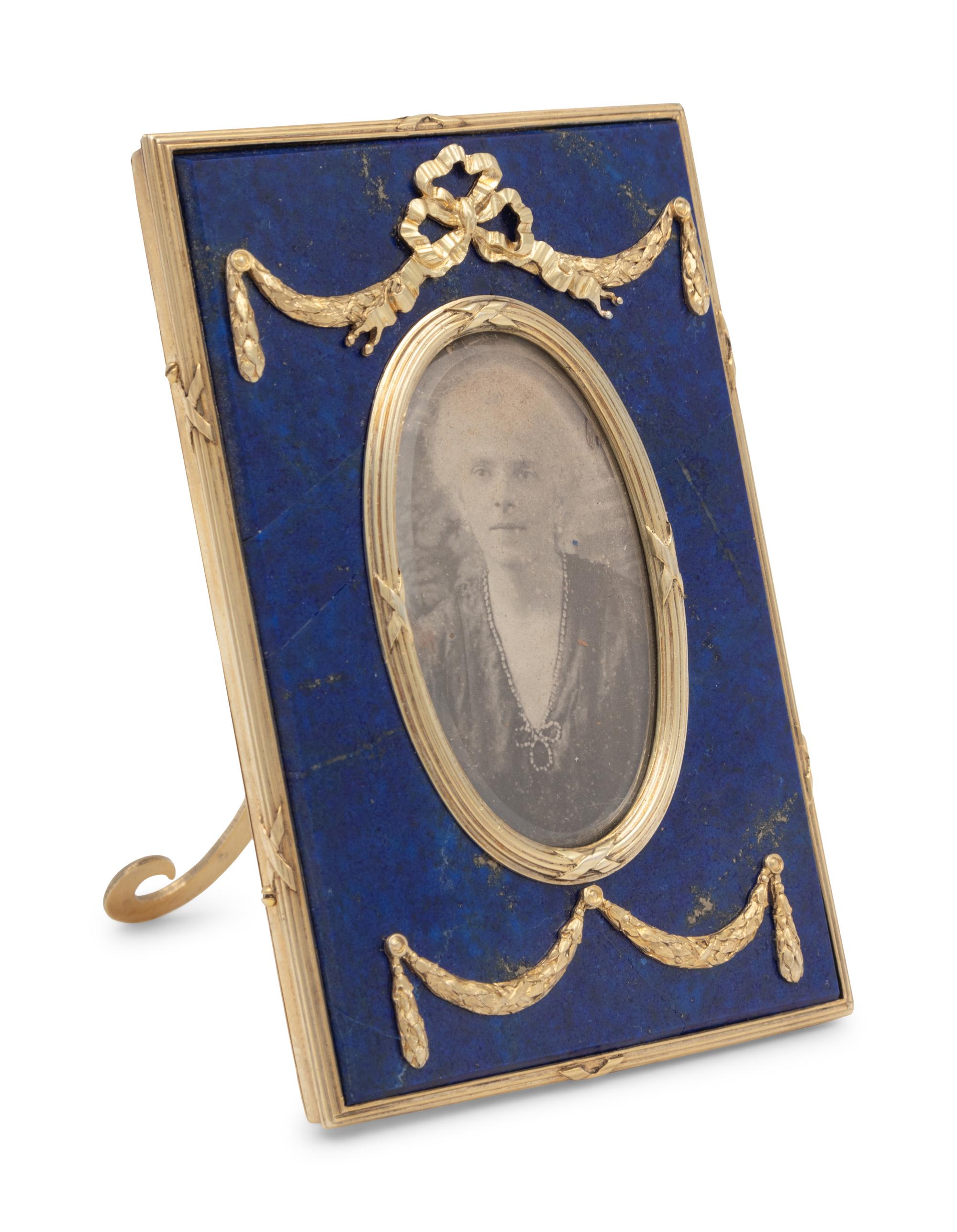 A Russian Silver-Gilt and Lapis Lazuli Mounted Picture Frame