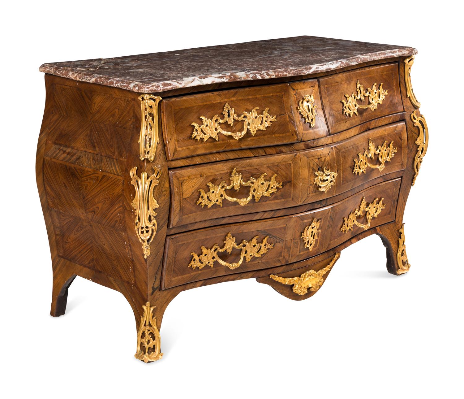 A Louis XV Gilt Bronze Mounted Tulipwood Commode