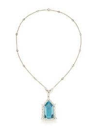 AQUAMARINE AND DIAMOND PENDANT NECKLACE