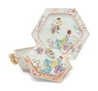 A Chinese Export Famille Rose Hexagonal Tureen and Underplate