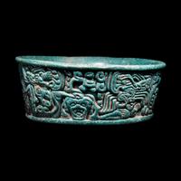 A Maya Green Fuchsite Bowl with Intricate Figures
