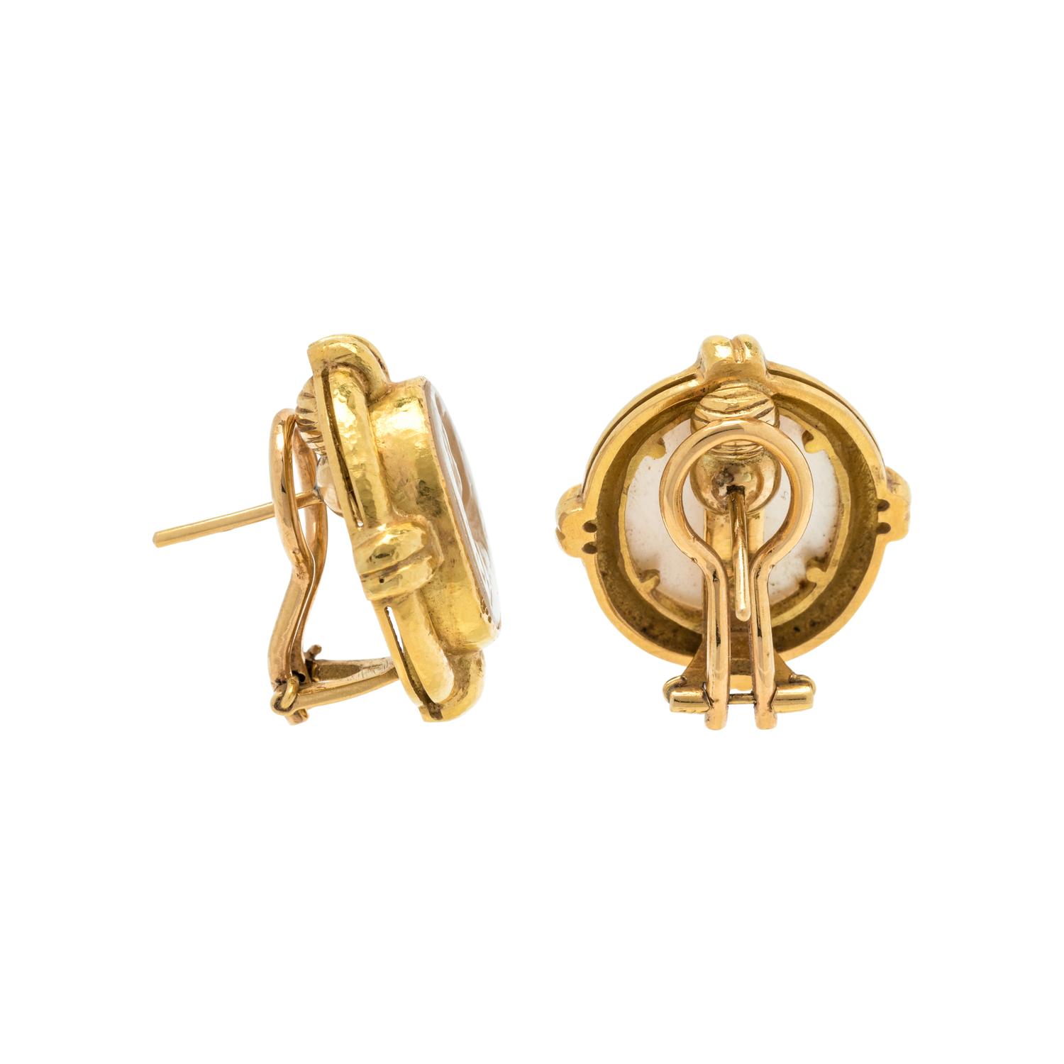 ELIZABETH LOCKE, YELLOW GOLD AND INTAGLIO EARCLIPS