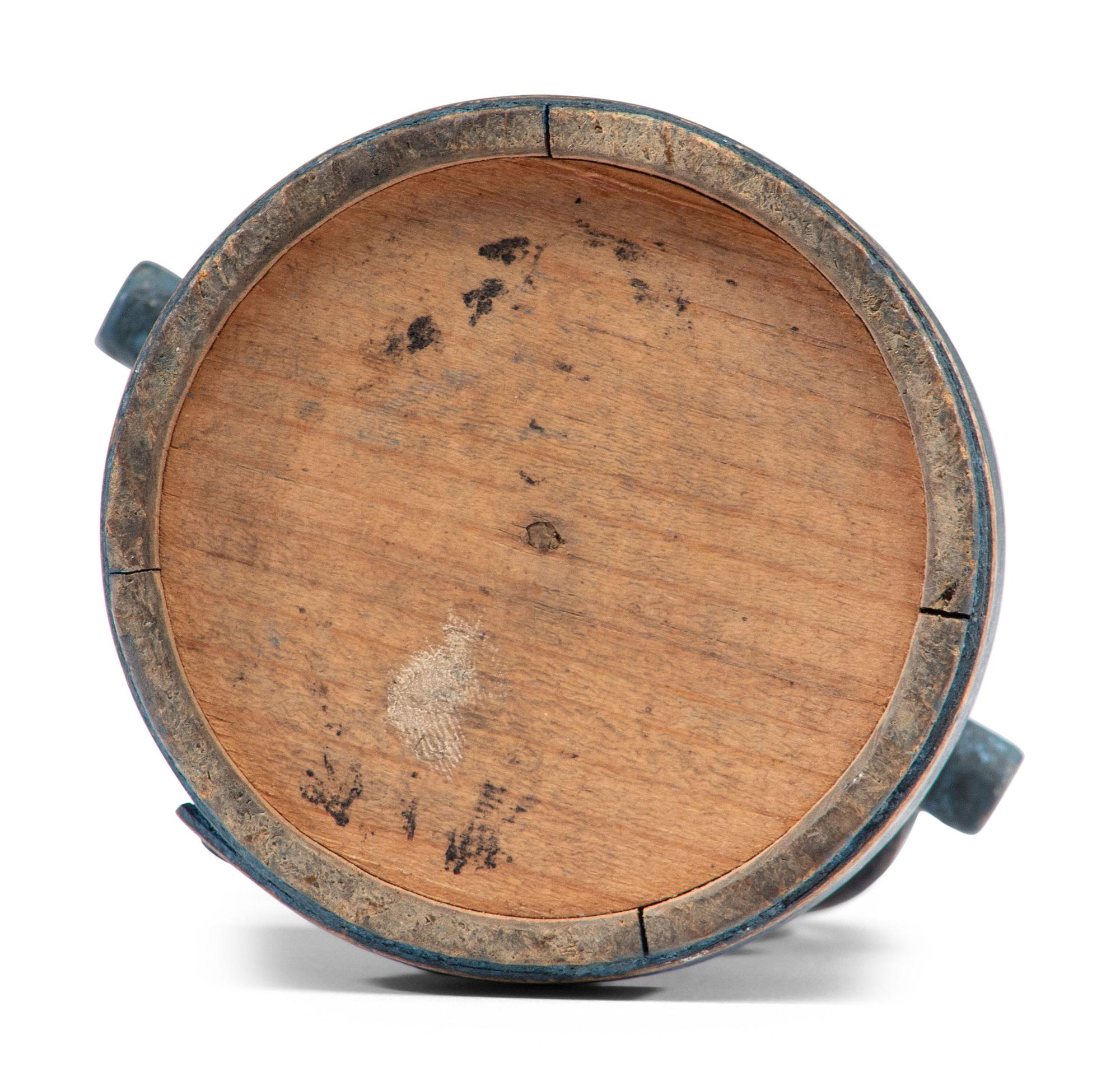 A Blue Painted Miniature Lidded Firkin