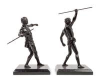 Two Grand Tour Style Patinated Spelter Models of Athletes