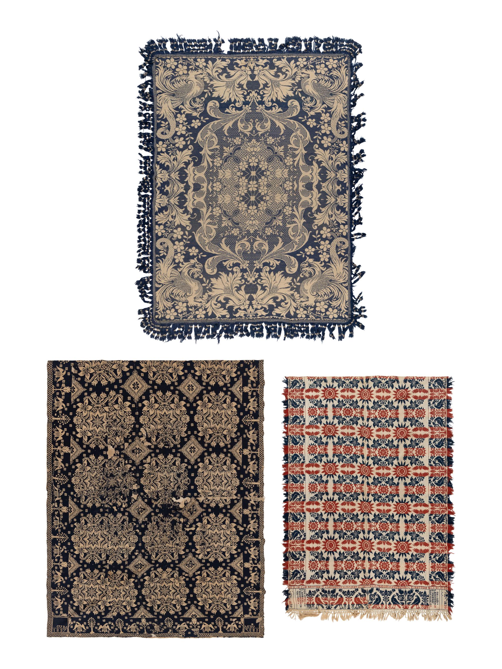 Three Cotton and Wool Jacquard Coverlets