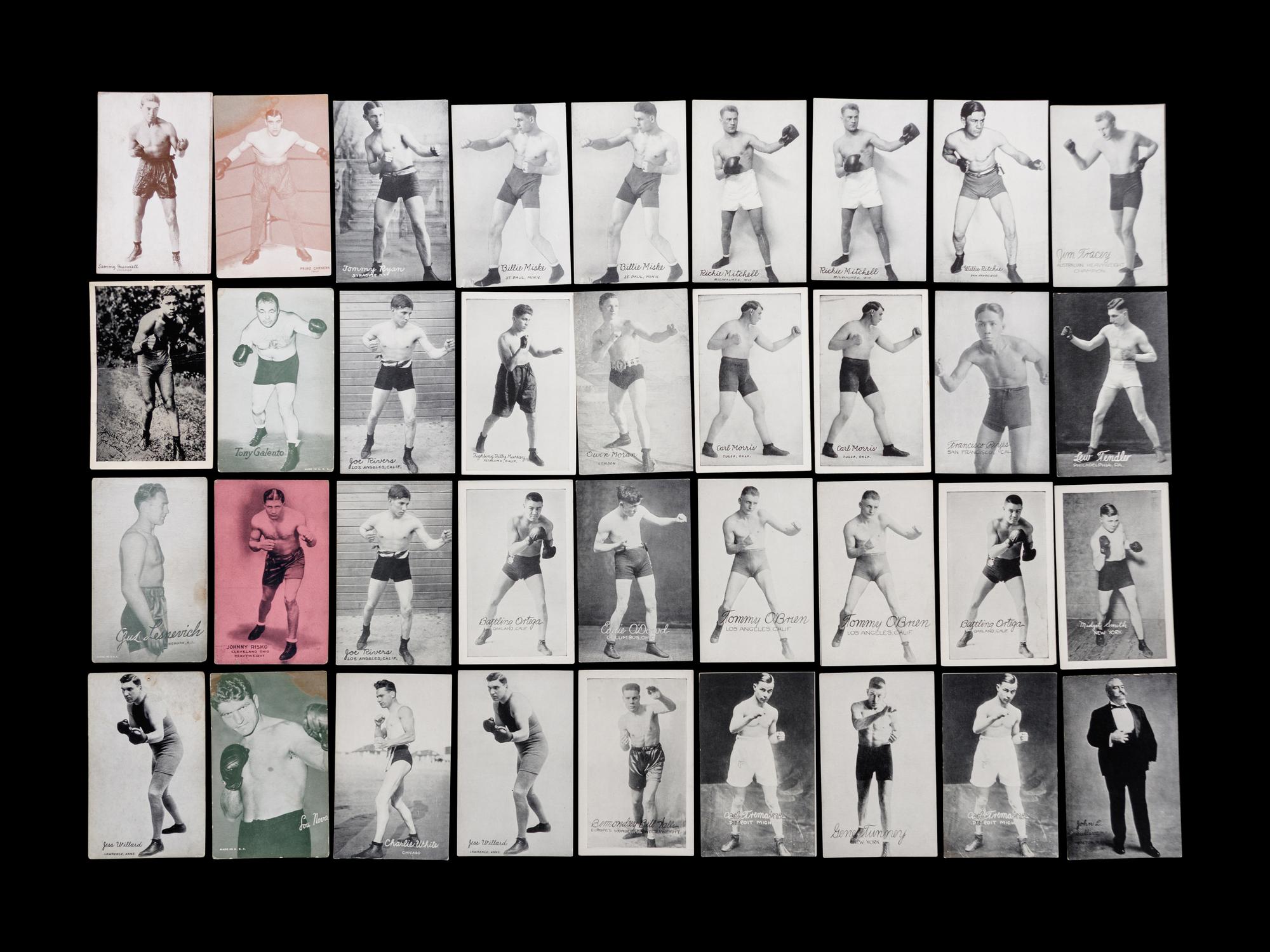 A Group of 66 Early 20th Century Boxing Exhibit Post Cards Including Jack Dempsey, Gene Tunney, Joe Louis and John L. Sullivan,