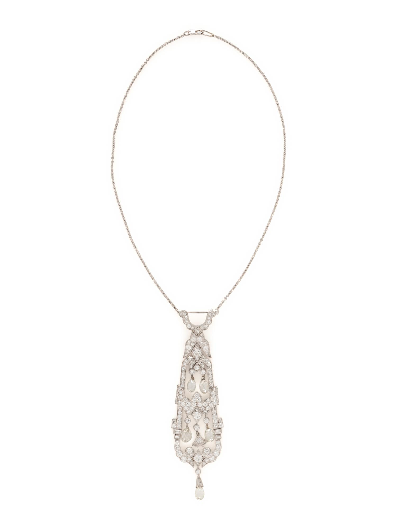 EDWARDIAN, PLATINUM AND DIAMOND PENDANT NECKLACE