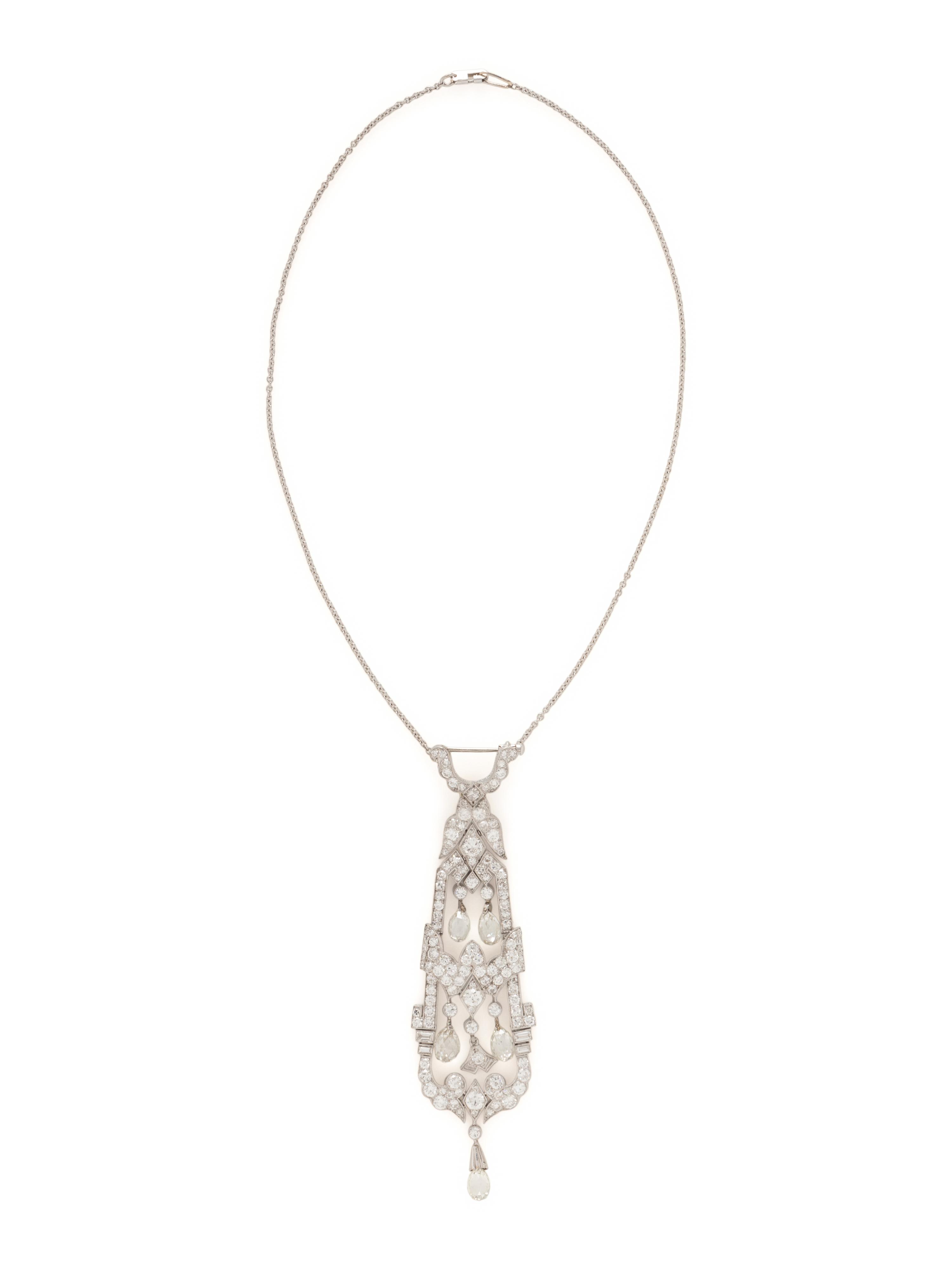 EDWARDIAN, PLATINUM AND DIAMOND PENDANT NECKLACE