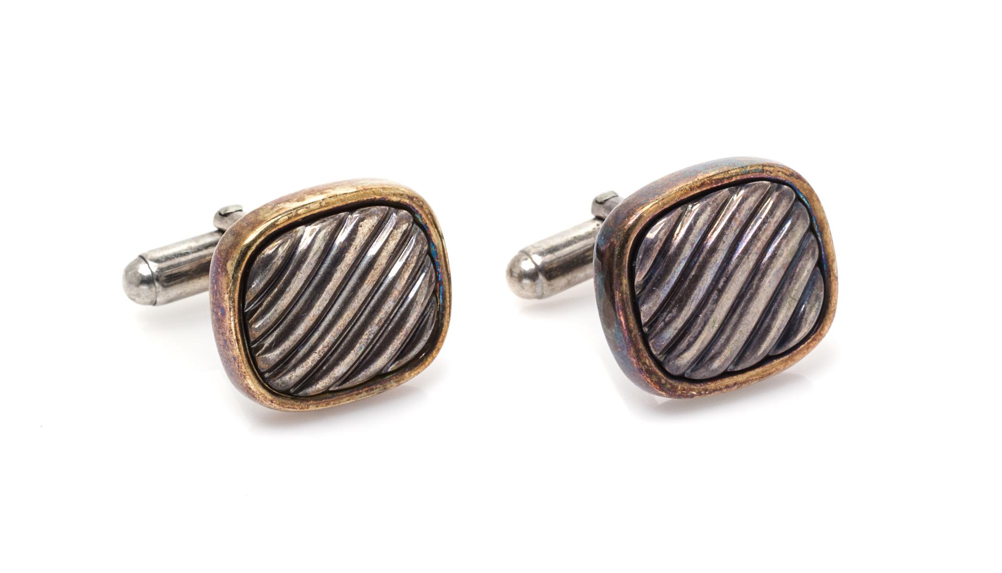 A Pair of Sterling Silver and 14 Karat Yellow Gold Cufflinks, David Yurman, 10.00 dwts.