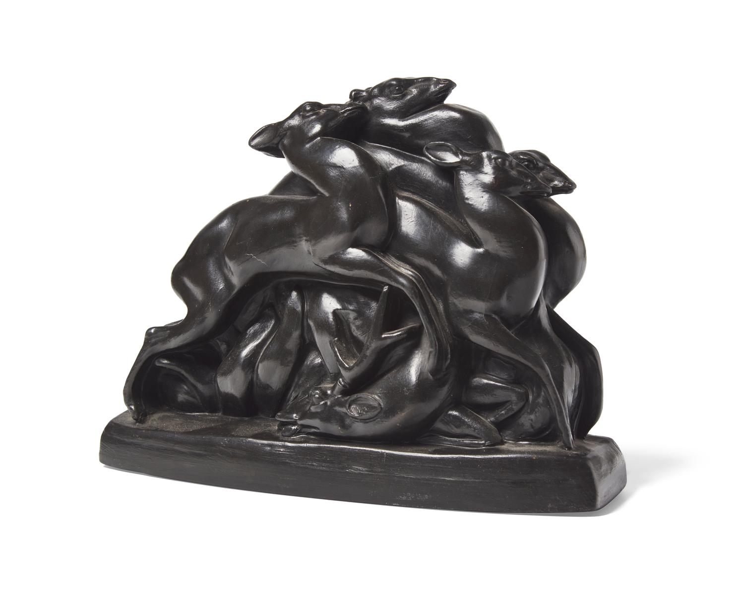 A Wedgwood Black Basalt "Running Deer" Figural Group