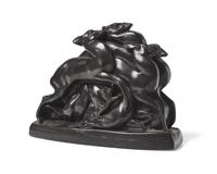 A Wedgwood Black Basalt "Running Deer" Figural Group