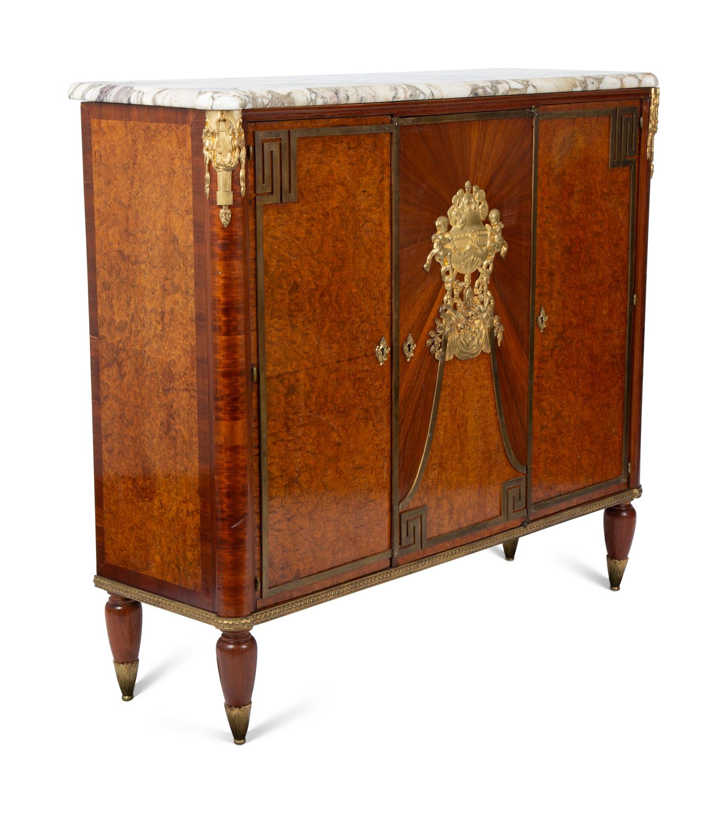 A French Gilt Bronze Mounted Amboyna Veneered Marble-Top Cabinet — CIRCA 1900