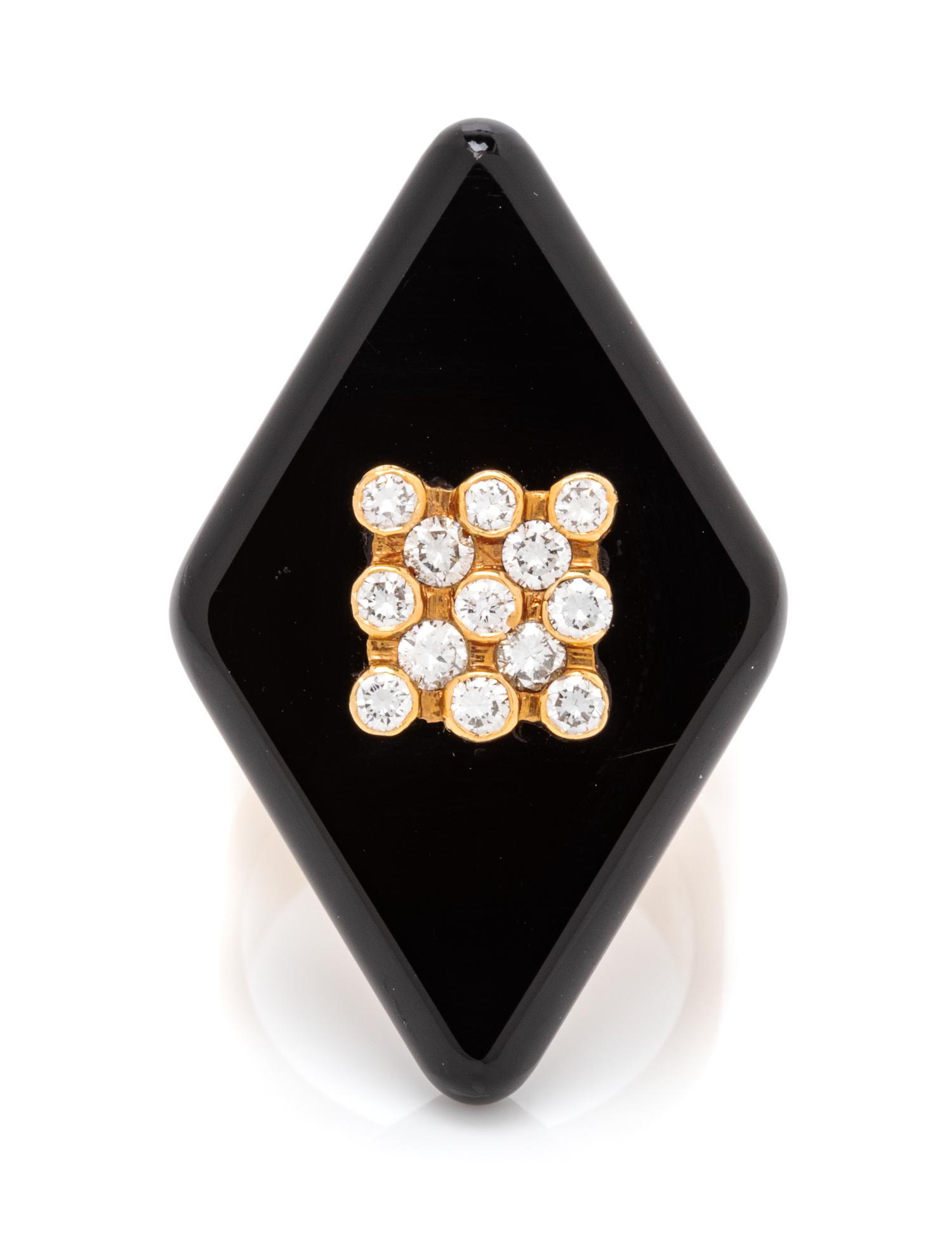 An 18 Karat Yellow Gold, Onyx and Diamond Ring, Joseph Weisager, Circa 1972, 12.00 dwts.