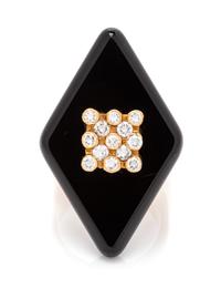 An 18 Karat Yellow Gold, Onyx and Diamond Ring, Joseph Weisager, Circa 1972, 12.00 dwts.