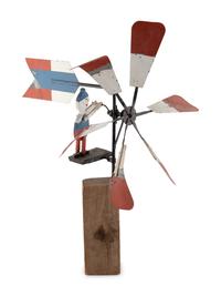 A Painted Wood and Metal Patriotic Figural Whirligig