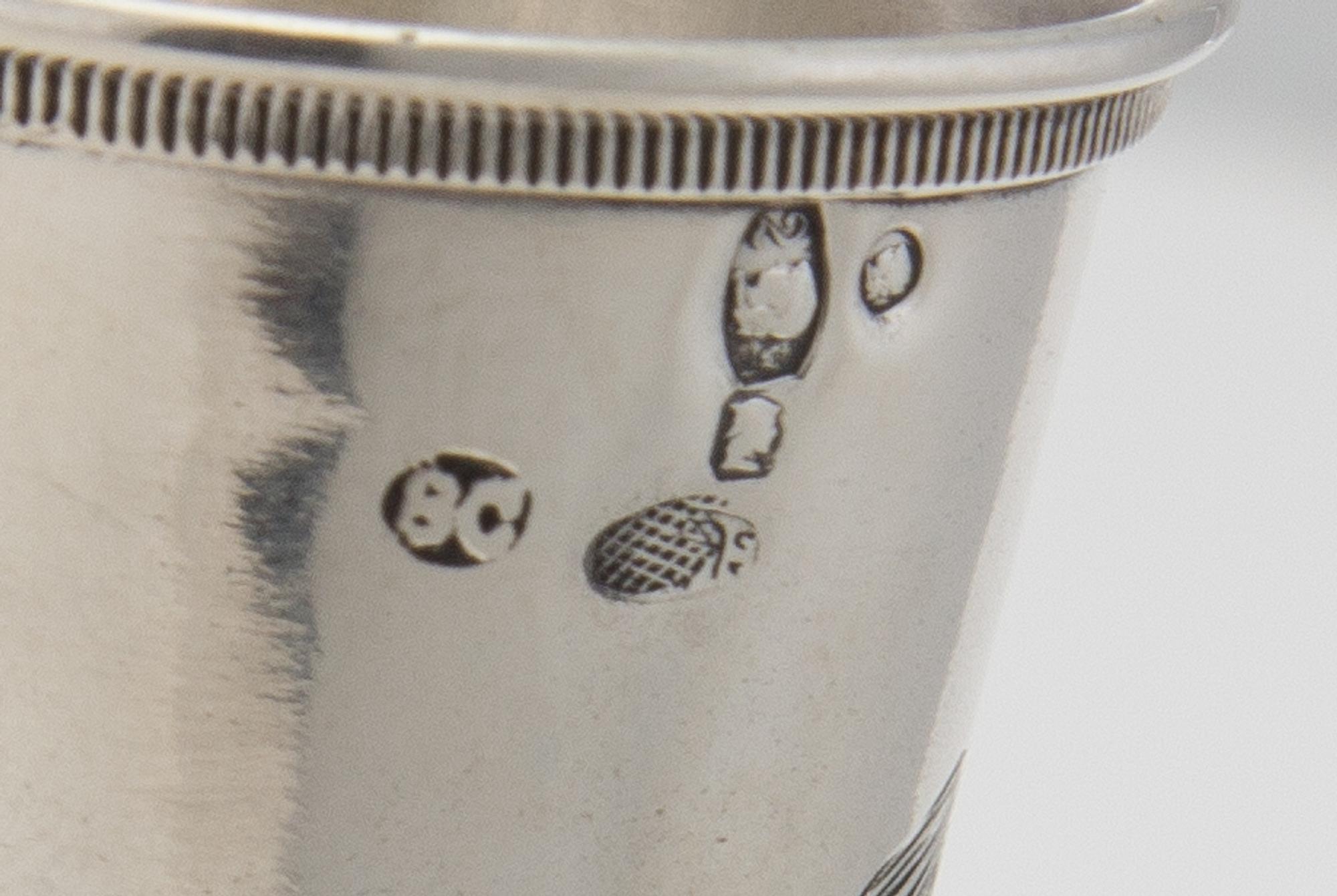 Six Polish Silver Cordials, Various Makers, Warsaw, Late 19th/Early 20th Century, comprising two similarly decorated three-piece sets,