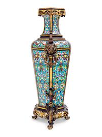 A Large Continental Gilt Metal and Champlevé Vase