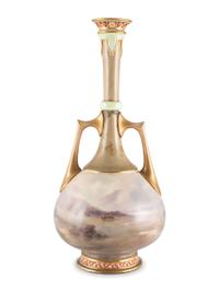 A Royal Worcester "Highland Cattle" Porcelain Vase by John Stinton