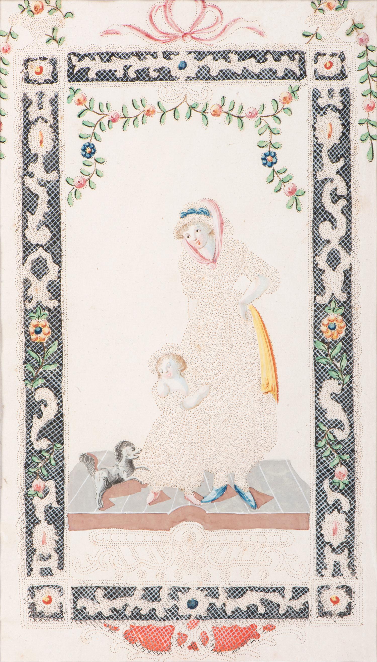 Seven Figural Pinprick and Watercolor Pictures
