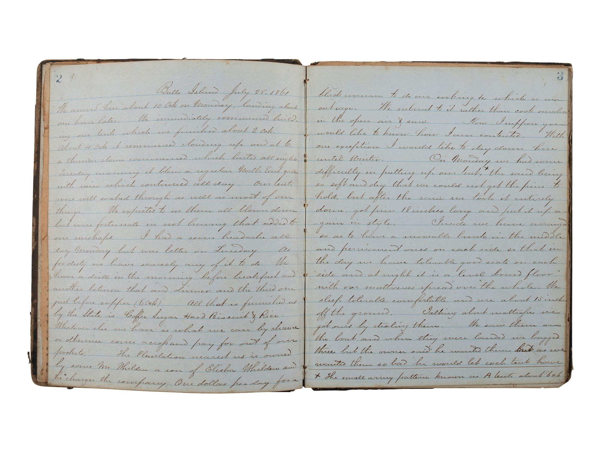 [CIVIL WAR]. Manuscript book documenting the wartime experiences of a 1st South Carolina Infantry private occupying captured Union forts near Charleston, SC. 1861.