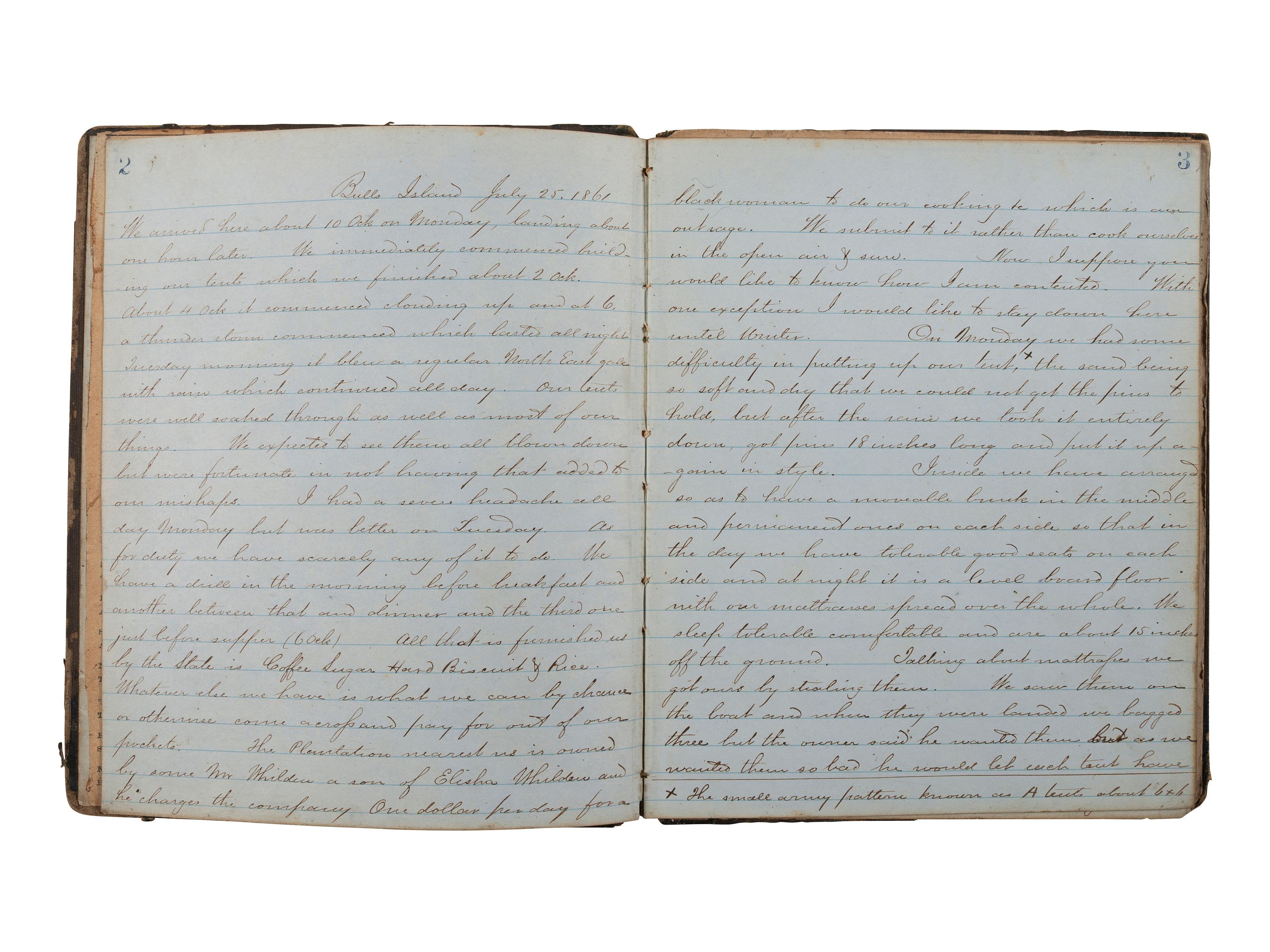 [CIVIL WAR]. Manuscript book documenting the wartime experiences of a 1st South Carolina Infantry private occupying captured Union forts near Charleston, SC. 1861.