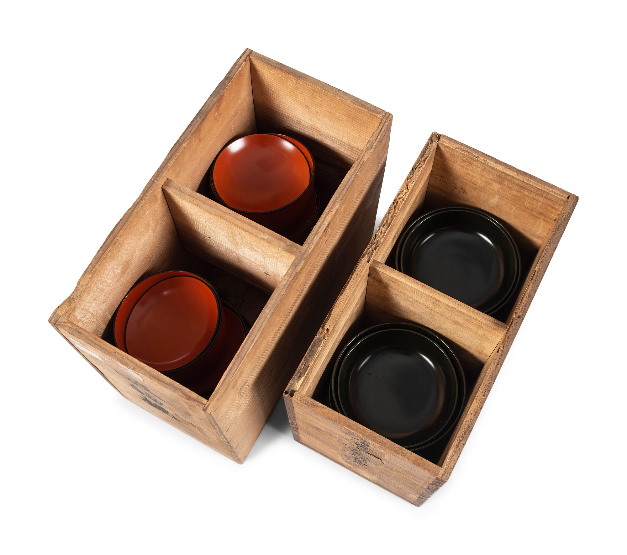 Two Sets of Japanese Lacquerware Bowls and Saucers