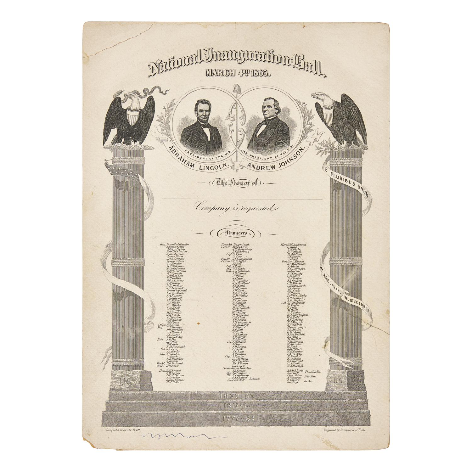 [Lincoln, Abraham] National Inauguration Ball Invitation. March 4th, 1865