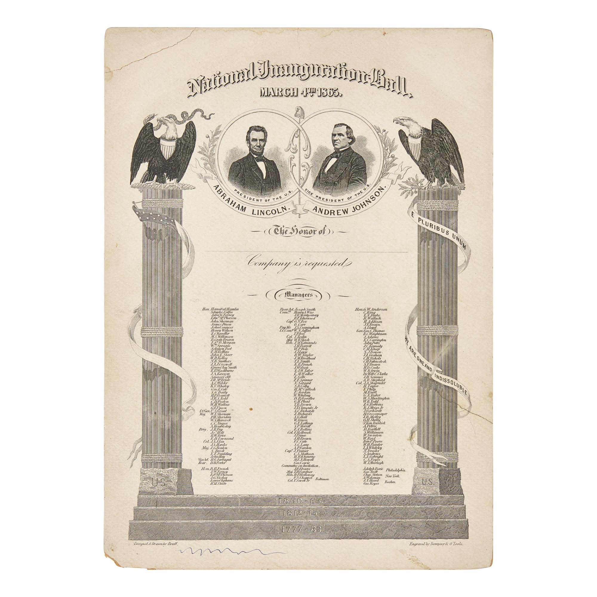 [Lincoln, Abraham] National Inauguration Ball Invitation. March 4th, 1865
