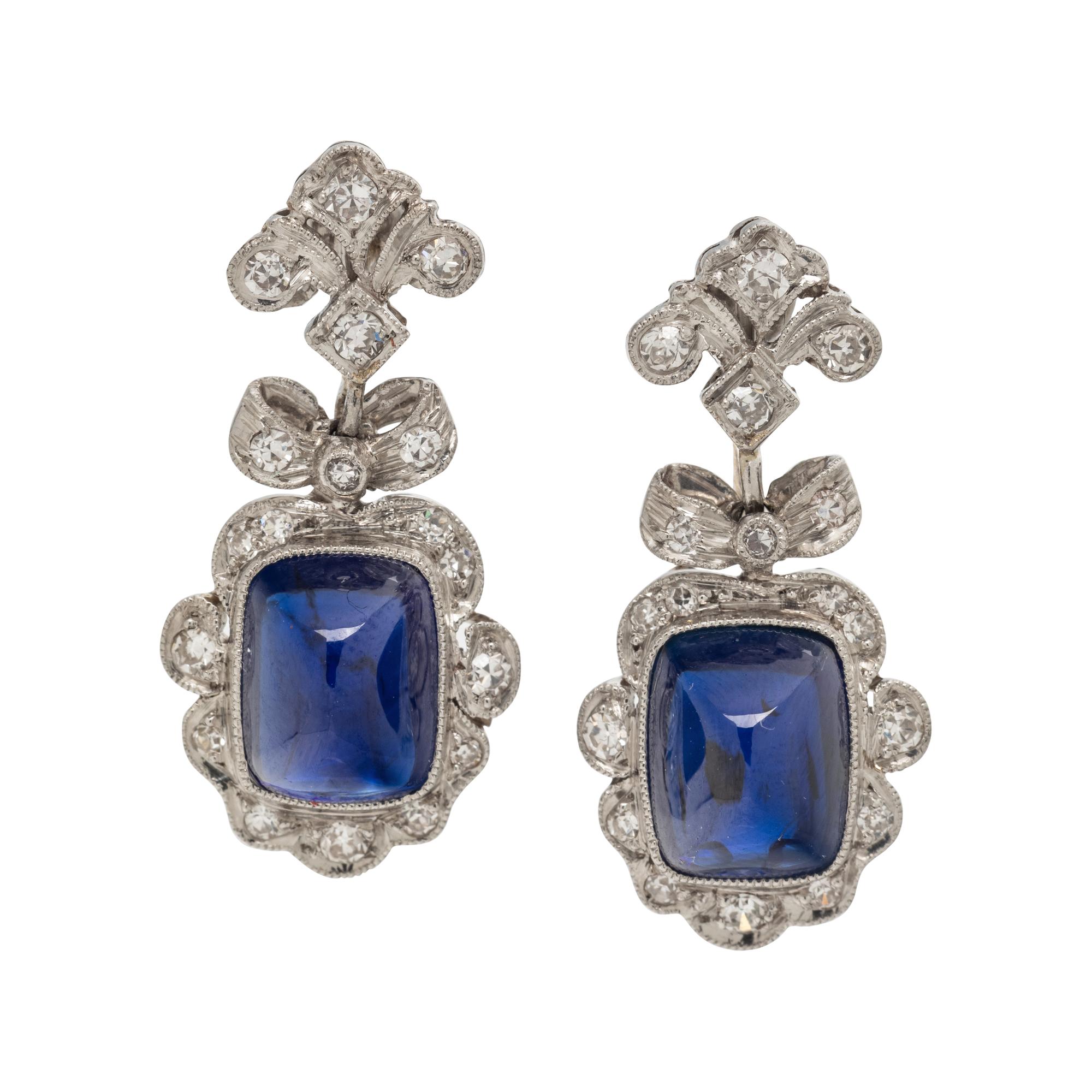 SUGARLOAF SAPPHIRE AND DIAMOND EARCLIPS