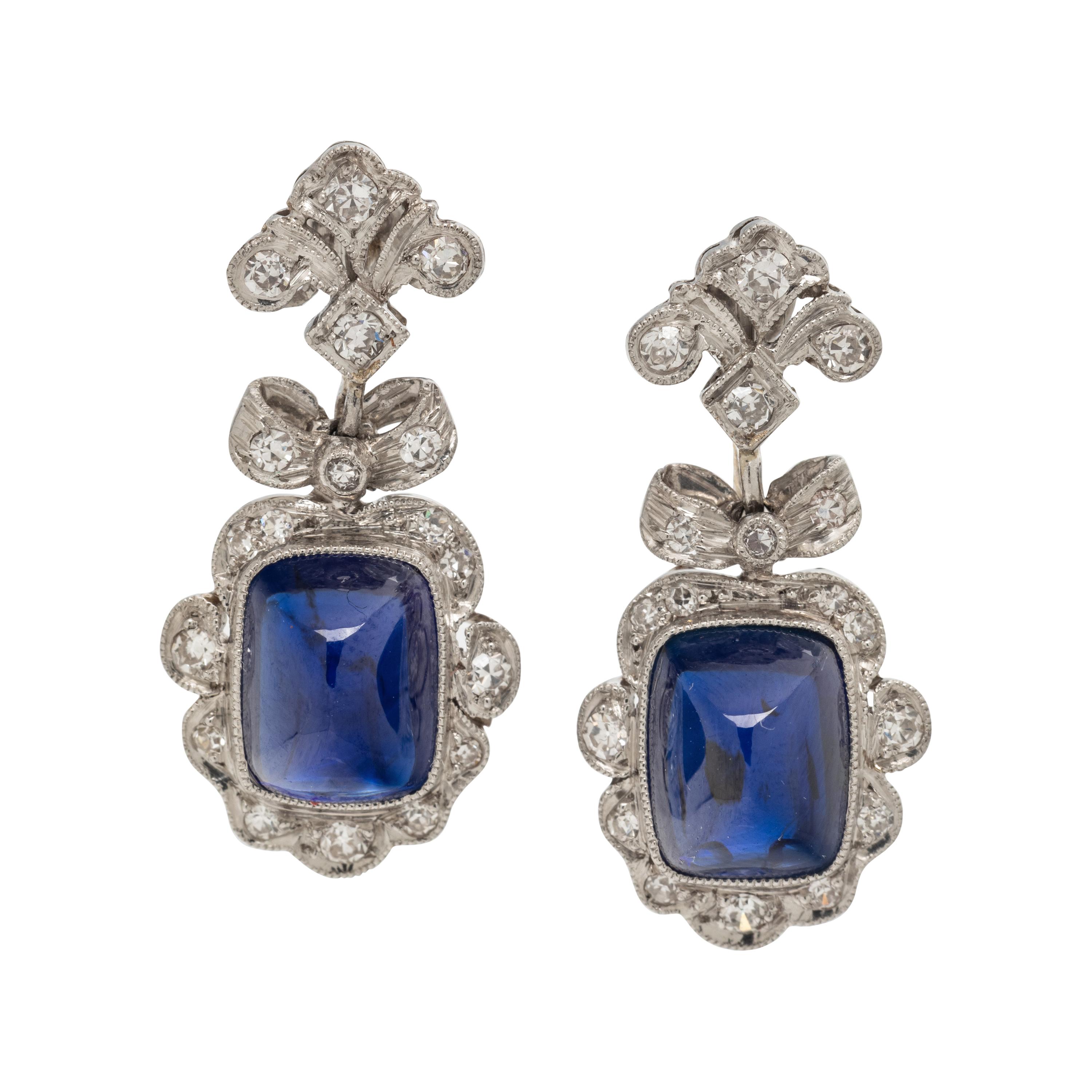 SUGARLOAF SAPPHIRE AND DIAMOND EARCLIPS