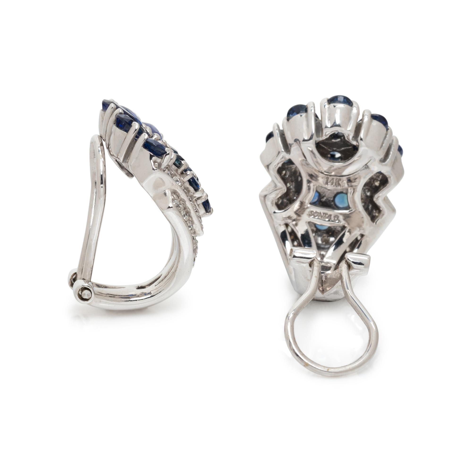 SONIA B., SYNTHETIC SAPPHIRE AND DIAMOND EARCLIPS