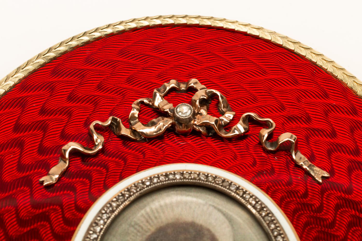 A Vari-Color Gold, Diamond and Guilloché Enamel Picture Frame