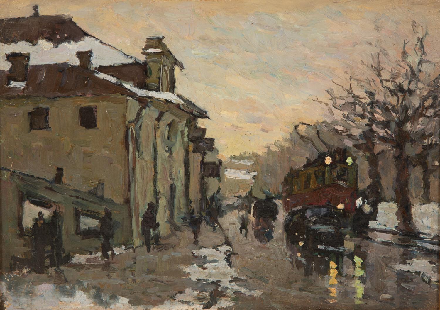 A Tram in a Winter Street