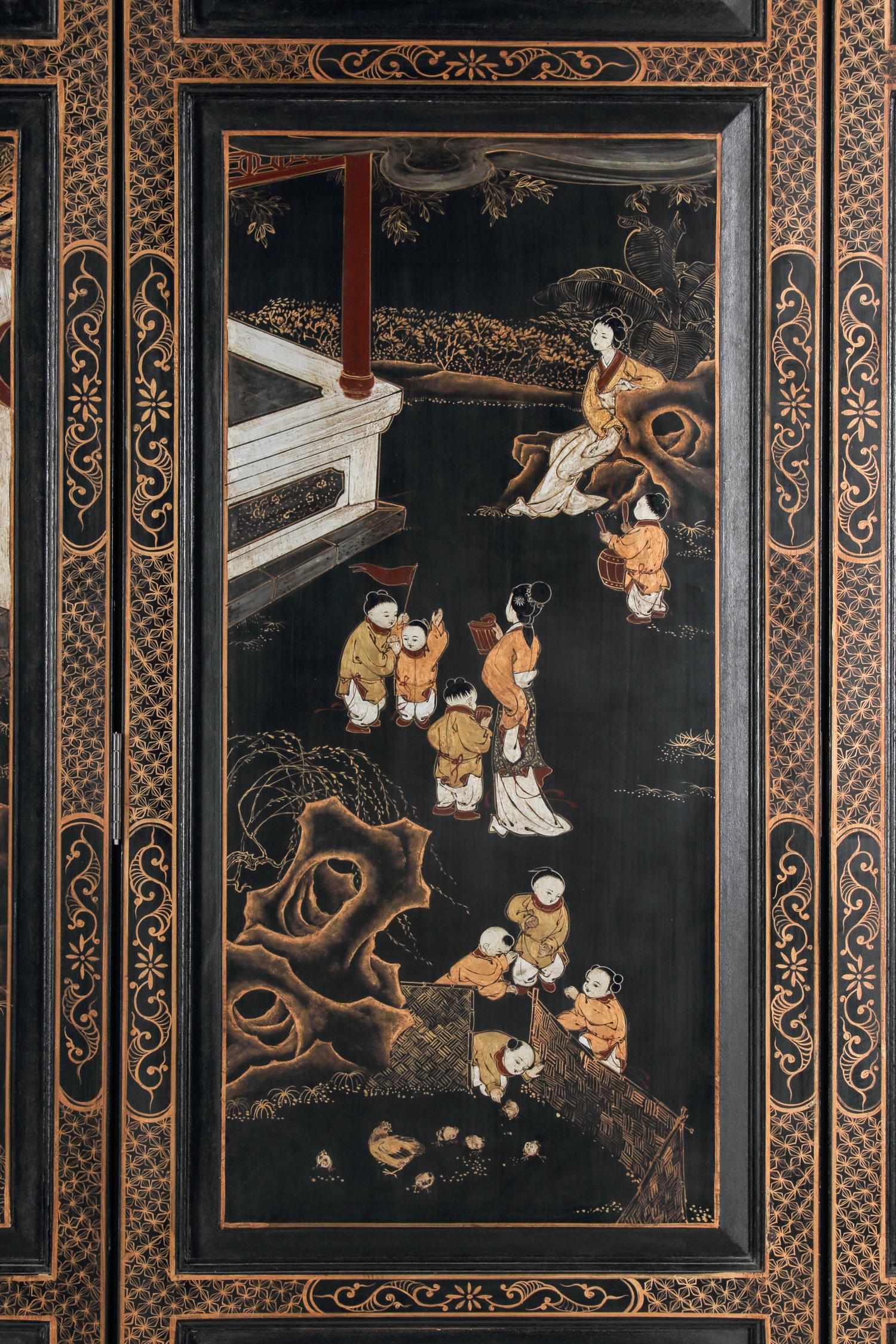 A Chinese Lacquer Six-Panel Screen