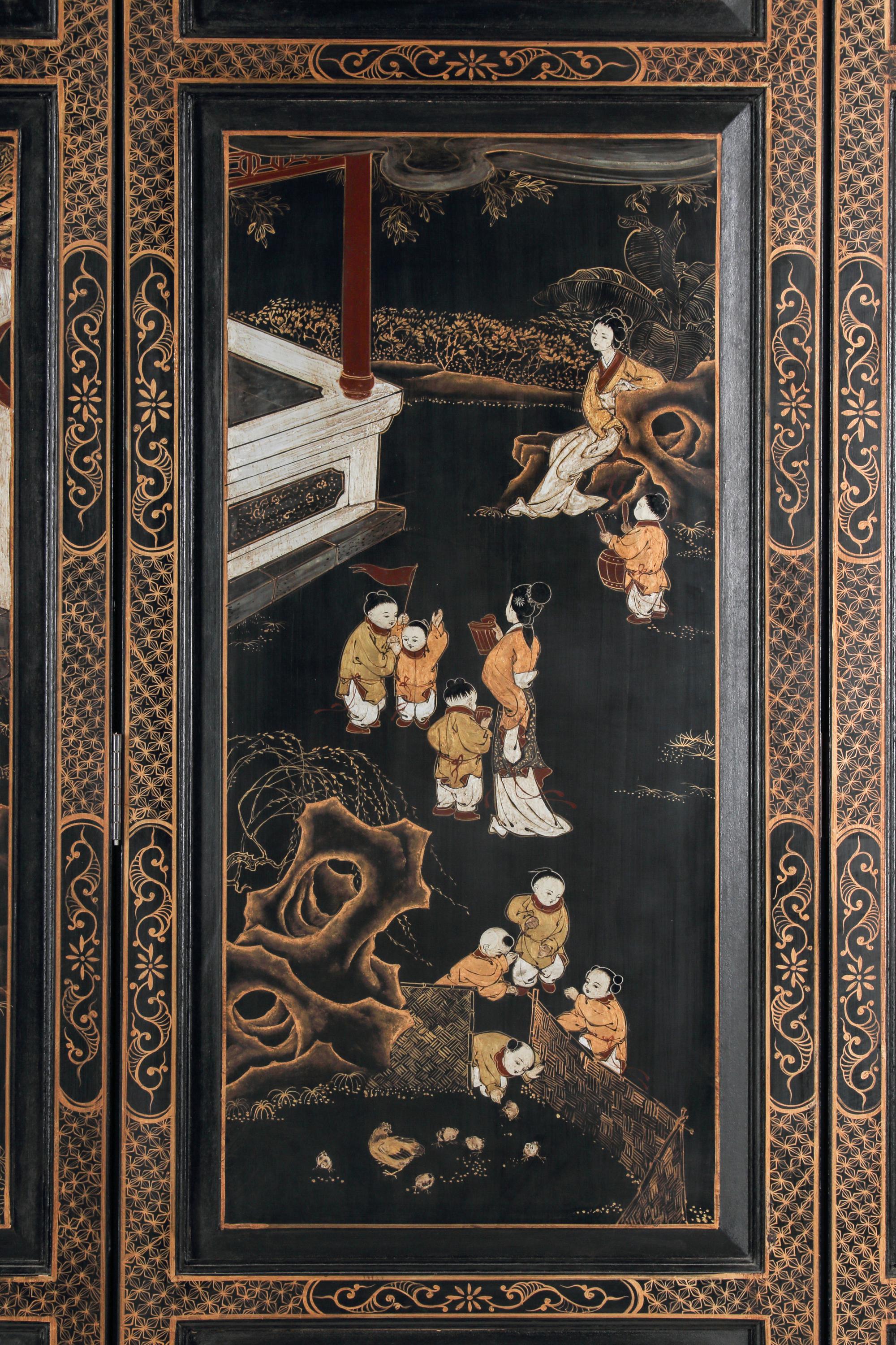 A Chinese Lacquer Six-Panel Screen