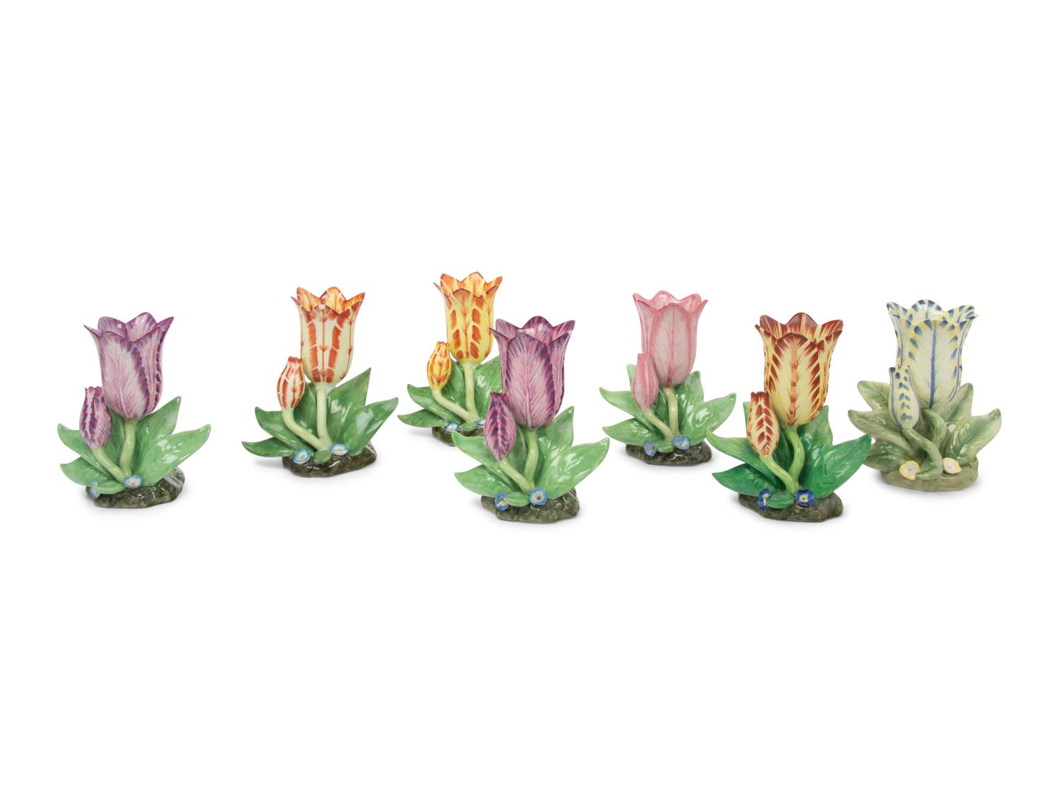 A Set of Seven Mottahedeh Porcelain Tulip-Form Vases