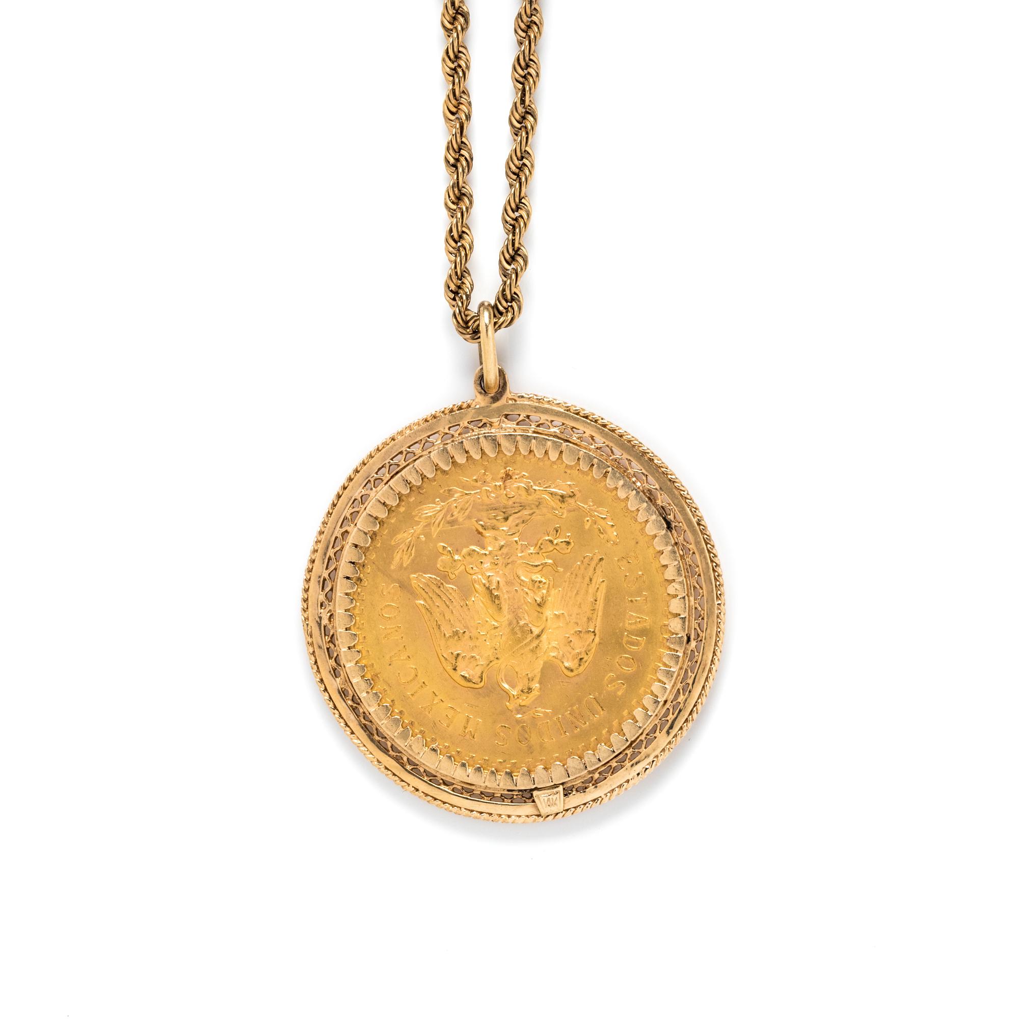 YELLOW GOLD AND COIN PENDANT/NECKLACE