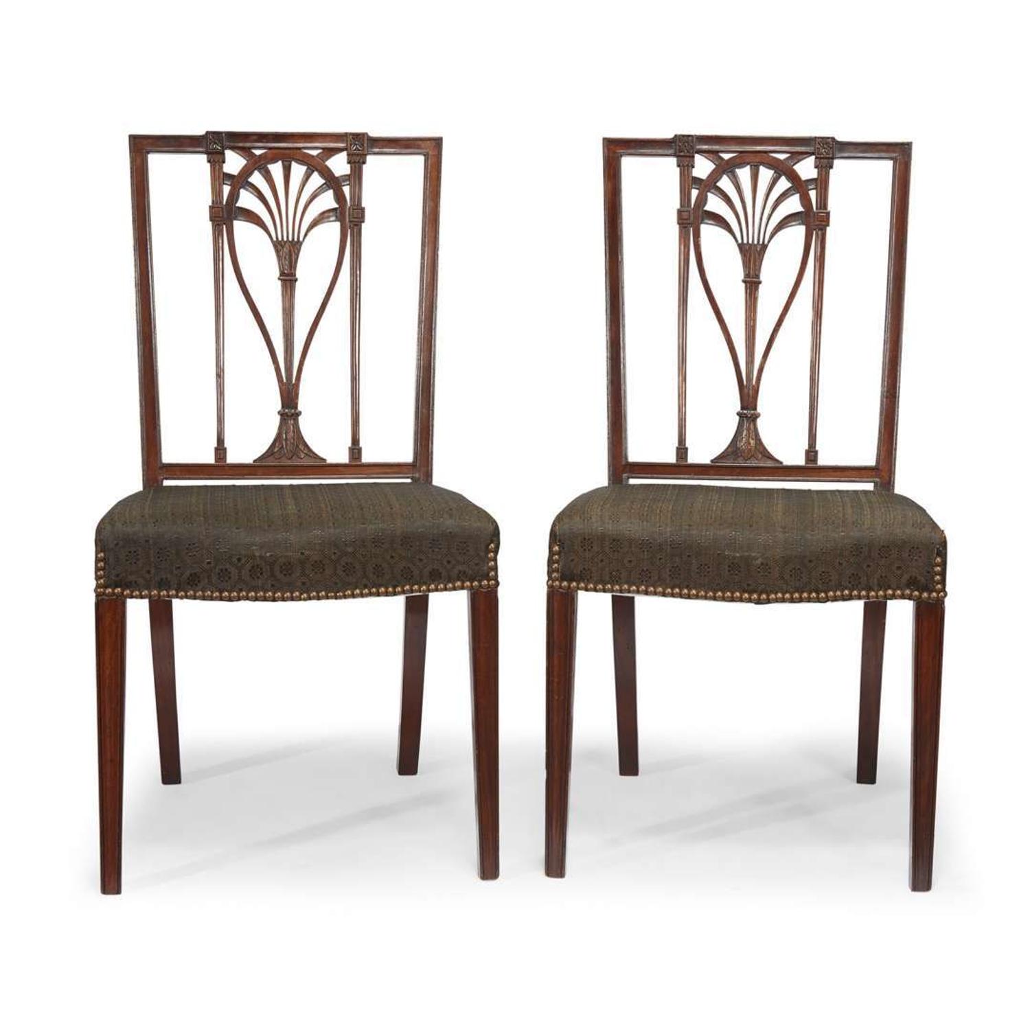 Pair of Federal carved mahogany side chairs circa 1800