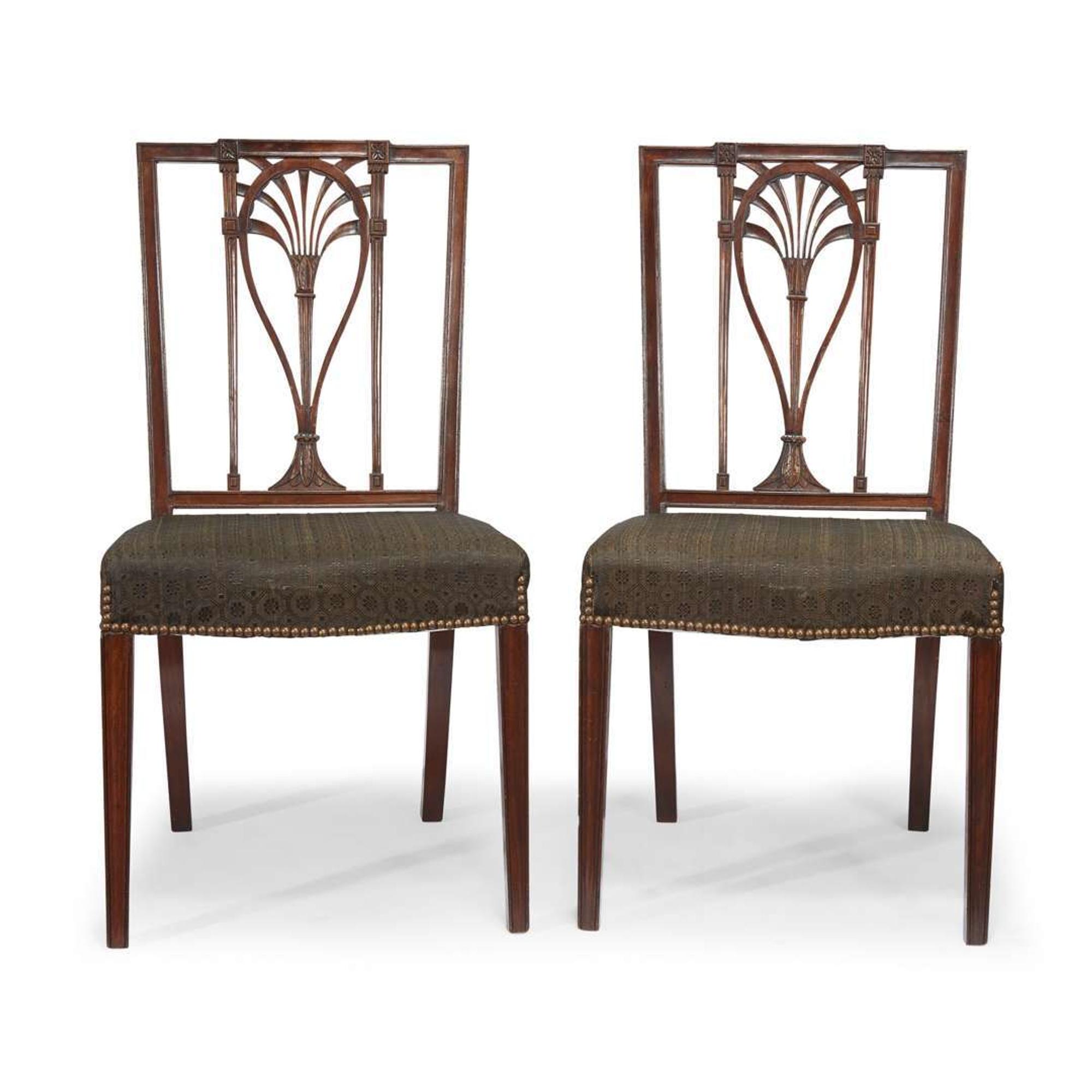 Pair of Federal carved mahogany side chairs circa 1800